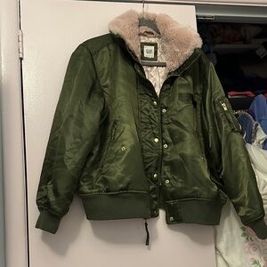 GAP Olive Jacket with Faux Fur Trim